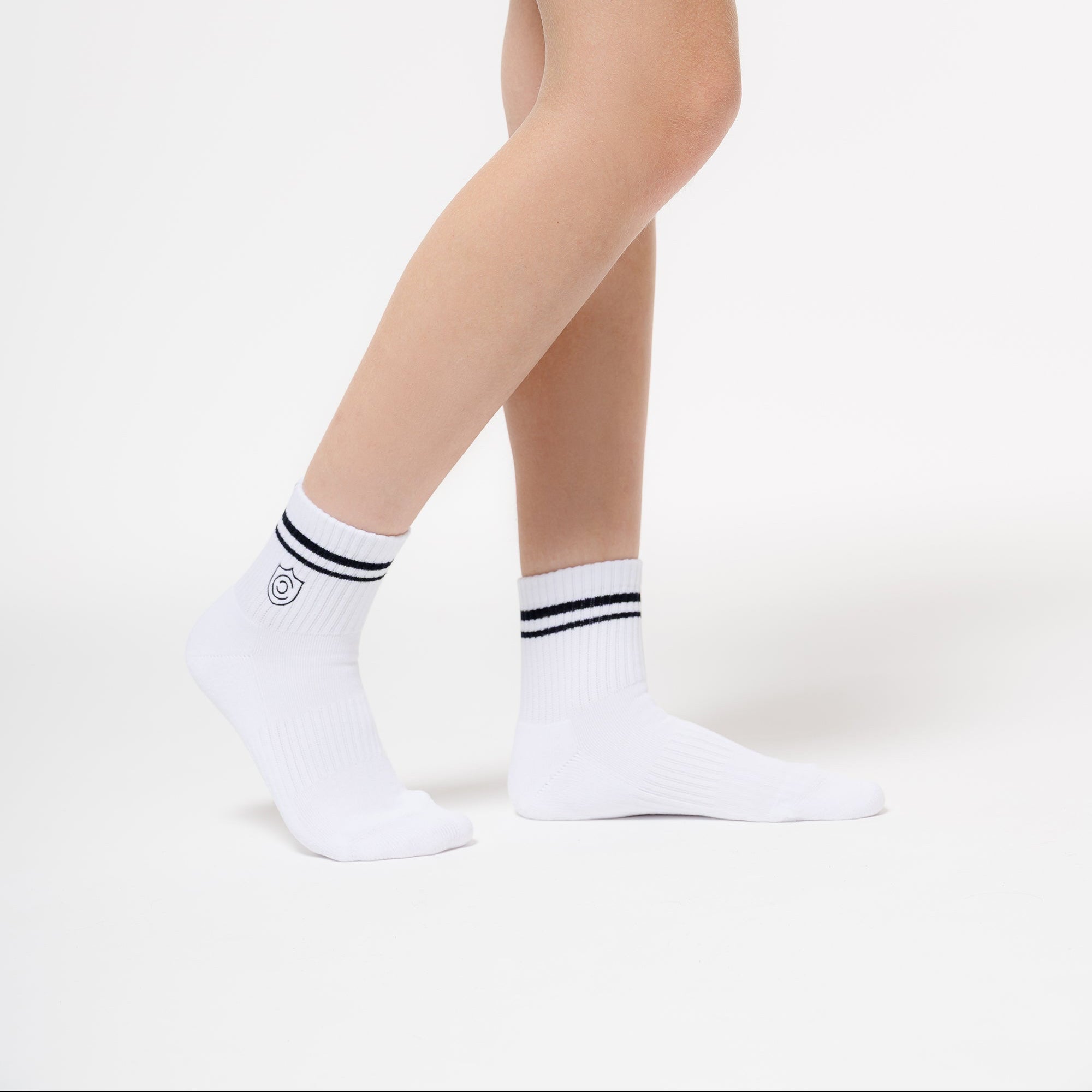 Classic Court Crew Socks — White / Navy Stripe