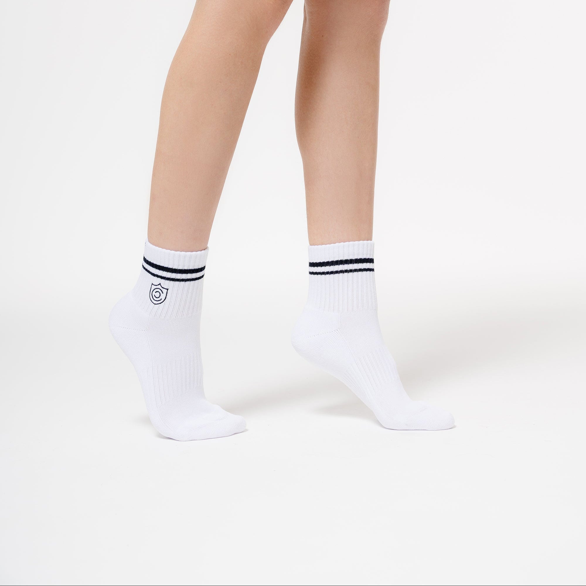 Classic Court Crew Socks — White / Navy Stripe