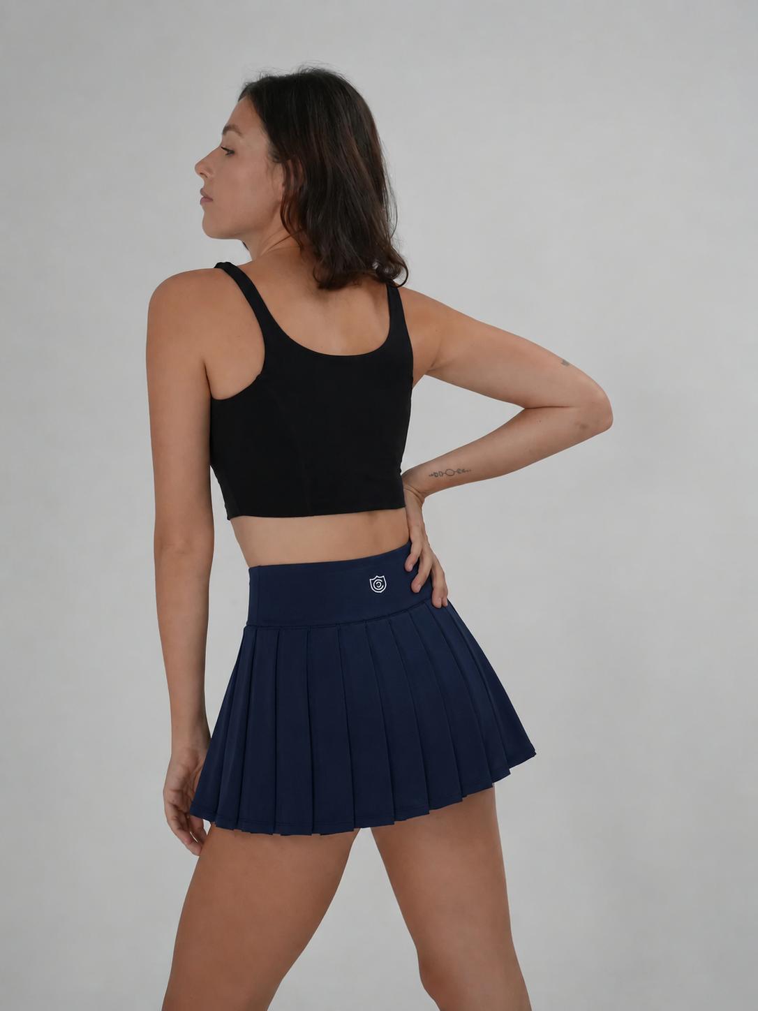 Navy Blue Pleated Skirt