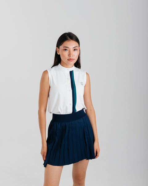 White Sleeveless Top with Button-up Closure