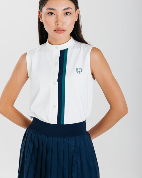 White Sleeveless Top with Button-up Closure