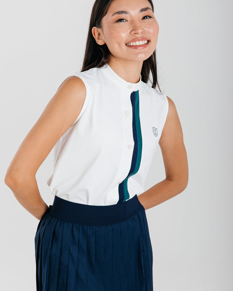 White Sleeveless Top with Button-up Closure