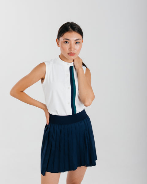 White Sleeveless Top with Button-up Closure